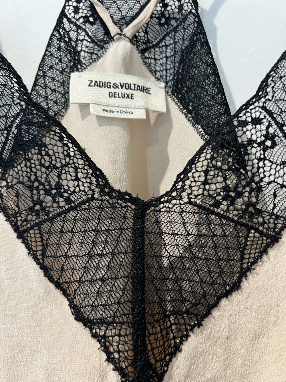 Zadig & Voltaire Beige / blush Pink Silk Camisole with Black Lace Trim - Picture 2 of 6